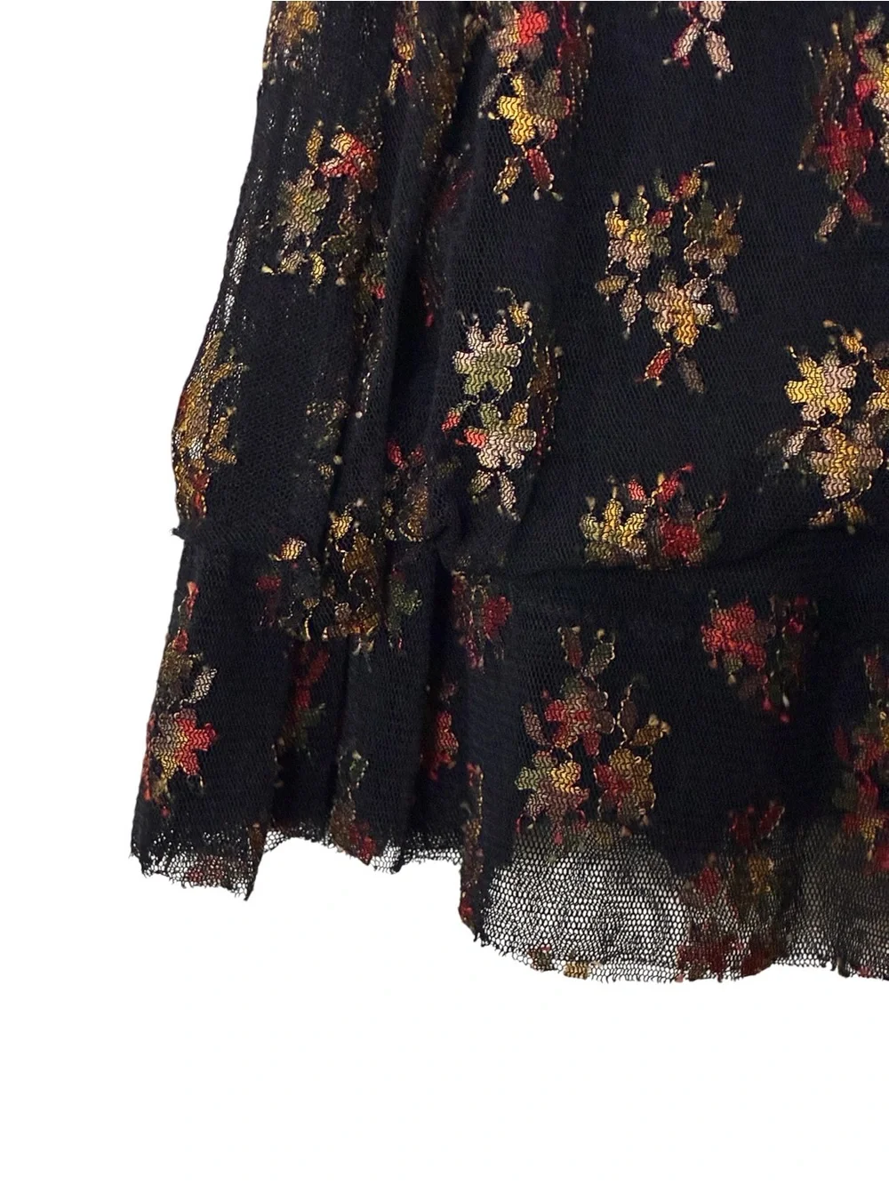 Free People | Black floral scoop neck romantic lace tie waist mini dress small